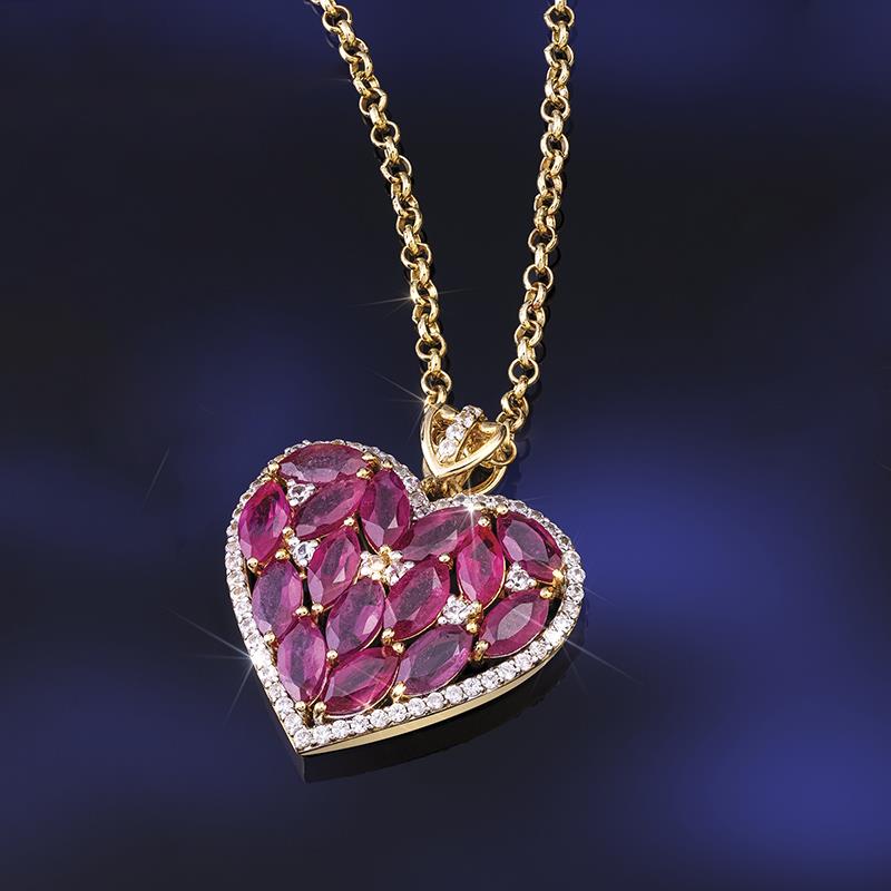 Ruby Heart Ring, Pendant, Chain & Earrings